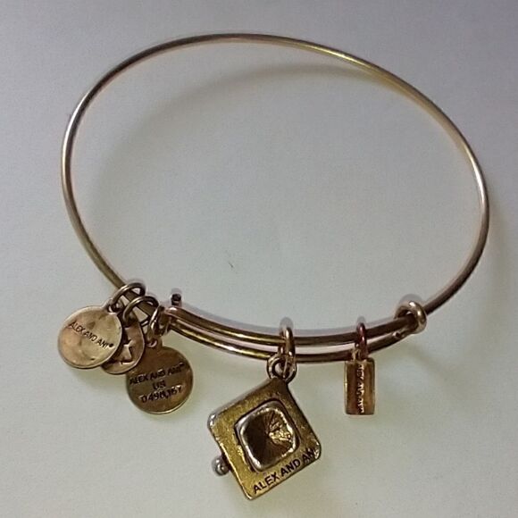 Alex and Ani Graduation Cap Bracelet Bangle Gold Tone Expandable Charm 2018. - Picture 5 of 9